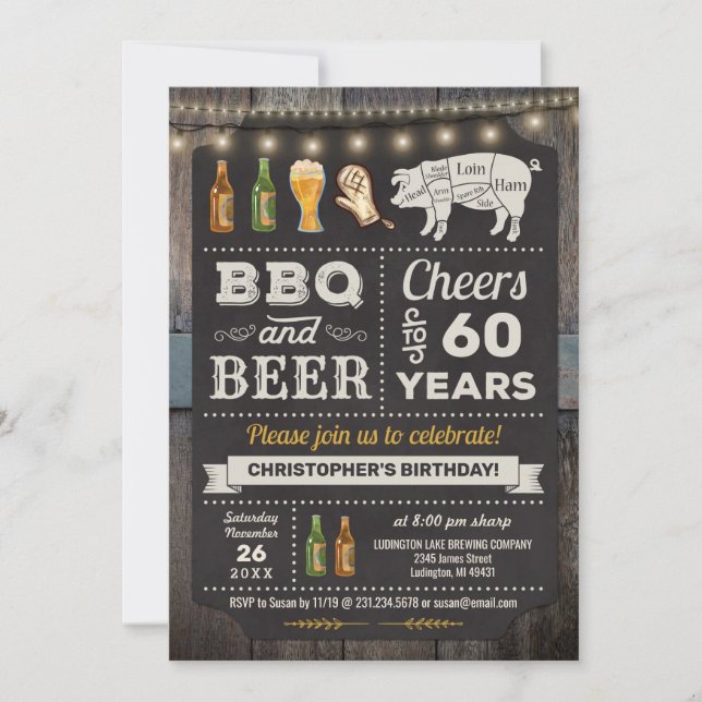 60e barbecue barbecue et bière Invitation d'annive (Devant)