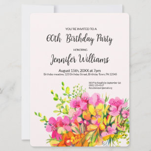60e invitation anniversaire fleurs rose et orange