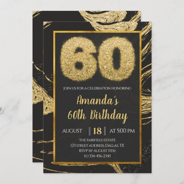 60e Invitation d'anniversaire de marbre d'or (Devant / Derrière)