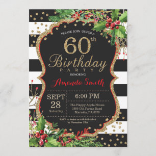 60e Invitation d'anniversaire. Noir noir de Noël