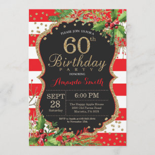 60e Invitation d'anniversaire. Noir noir de Noël