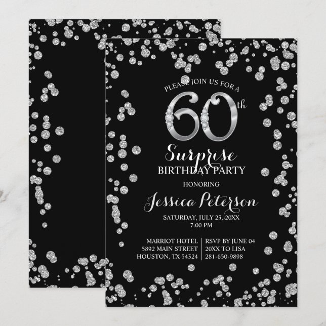 60e Invitation de fête d'anniversaire surprise (Devant / Derrière)