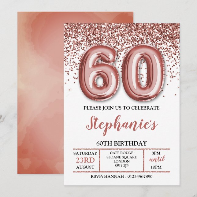 60e Invitation, Rose Gold Invitation (Devant / Derrière)