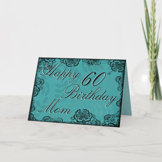 60e Joyeuse carte d'anniversaire - Turquoise Flora (Devant)