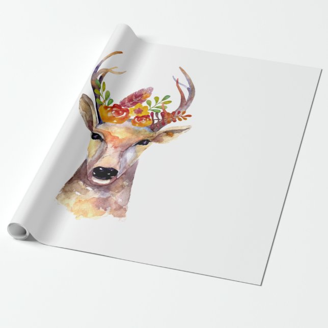 60lb Wrapping Paper Roll boho deer Buck Head Brown (Unrolled)