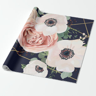 60lb Wrapping Paper Roll Geometric Garden Navy Blu