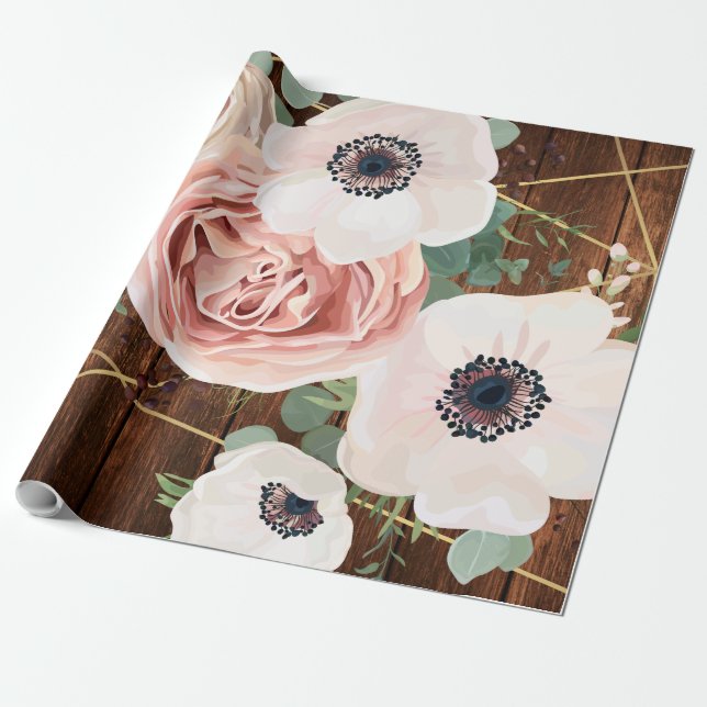 60lb Wrapping Paper Roll Geometric Garden Rose (Unrolled)