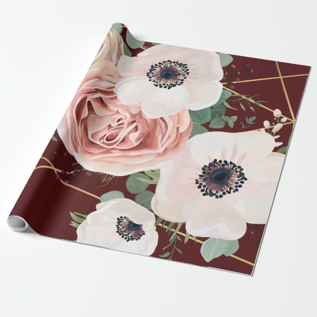 60lb Wrapping Paper Roll Geometric Garden Wine (Unrolled)