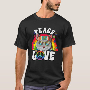 60s 70s Costume Peace Love Hippie Cat T-Shirt