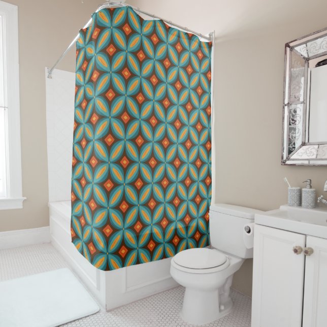 60s 70s mod retro pattern shower curtain (In Situ)