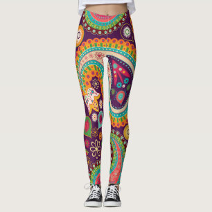 60s 70s Retro Colourful Purple Paisley Leggings