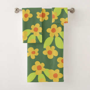 60s 70s retro flowers mod bath towel set