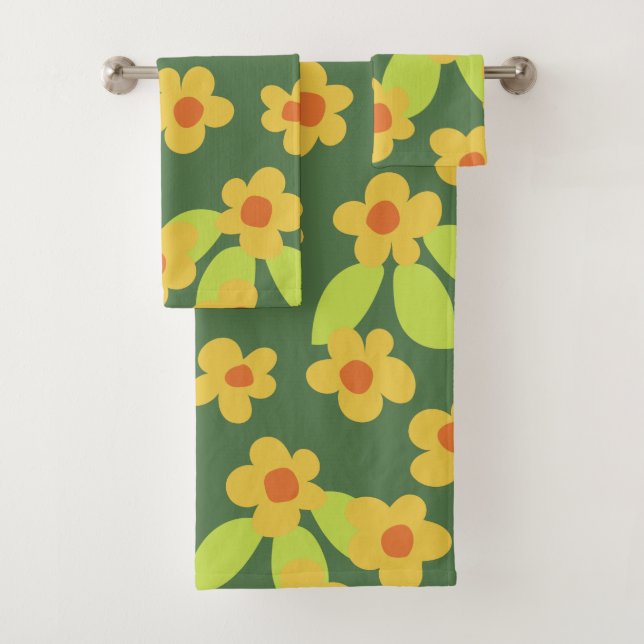 60s 70s retro flowers mod bath towel set (Insitu)