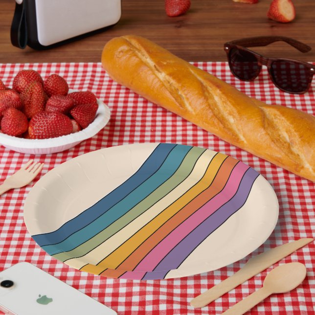 60s 70s Retro stripes Paper Plate (Picnic)