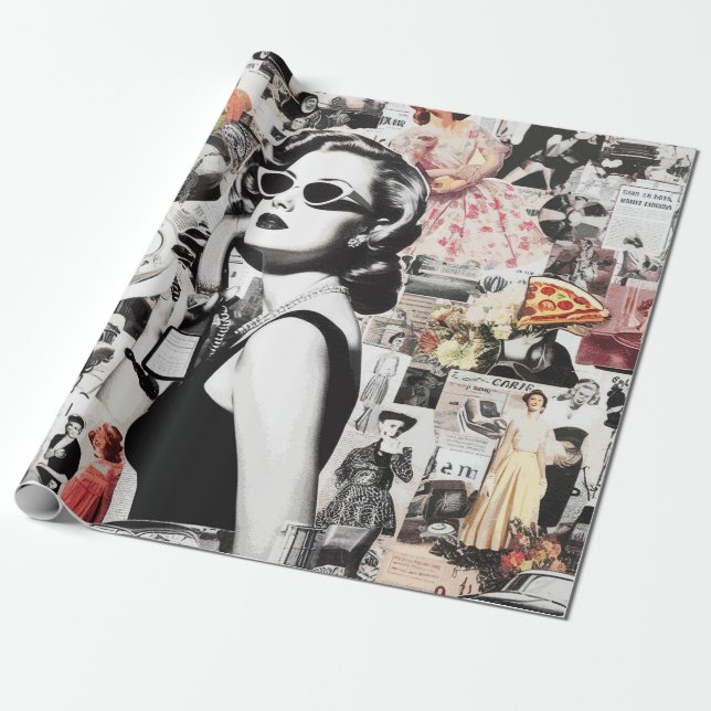 60s Abstract Collage Wrapping Paper (Unrolled)