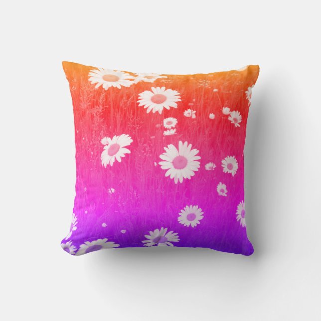 60s Field Of Daisies Throw Pillow (Front)