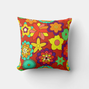 60s Flower Power Throw Pillow