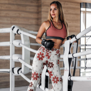 60's Groovy Red Floral Patterned   Leggings