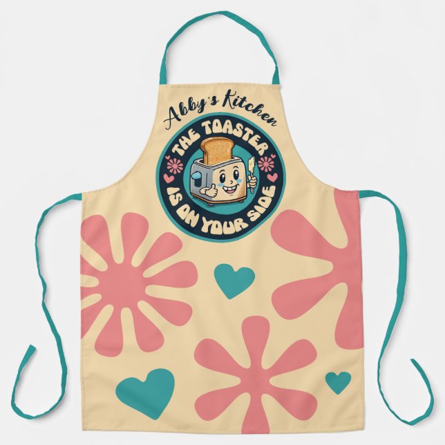 60s hippie thumbs up toaster cooking baking apron (Front)