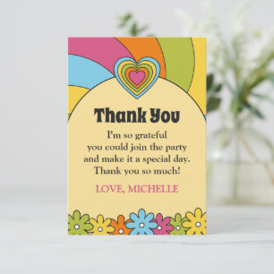60s Inspired Retro Flowers, Waves and Hearts Thank You Card