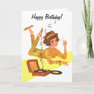 60's Music Girl Happy Birthday Card