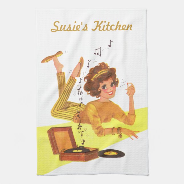 60's Music Girl Kitchen Towel (Vertical)