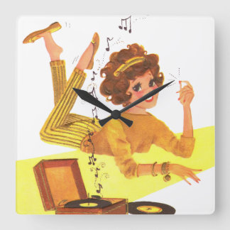 60's Music Girl Square Wall Clock