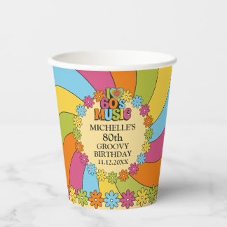 60s Music Retro Party 80th Birthday Celebration  Paper Cups