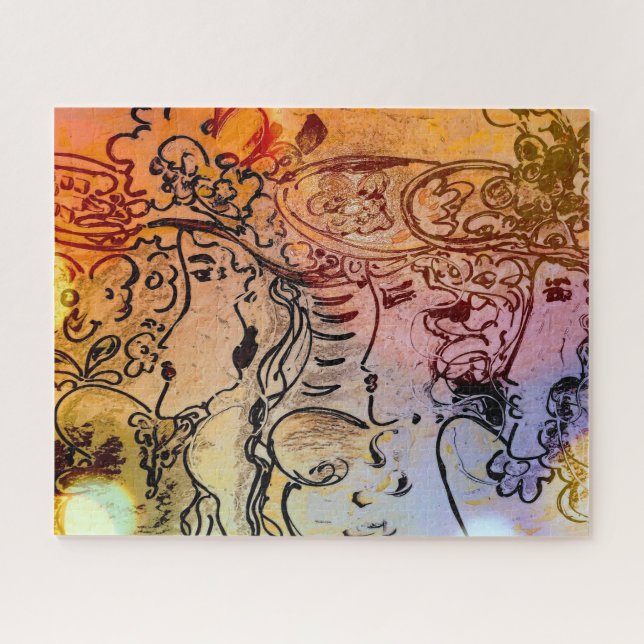 60s Peter Max style colorful watercolor Profiles Jigsaw Puzzle (Horizontal)