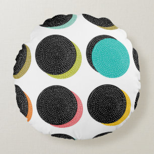 60s Polka Dots: Decorative Vintage Cheer. Round Pillow