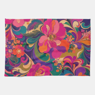 60s Pyschedelic Floral Luxe Jewel Tone Kitchen Towel