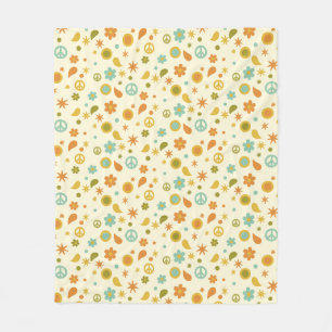 60s Retro Abstract Pattern in Tangerine Aqua green Fleece Blanket