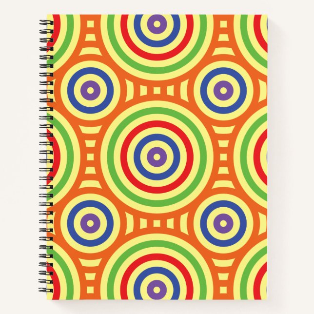 60s Retro Circular Geometric Pattern. Red, Green Notebook (Front)