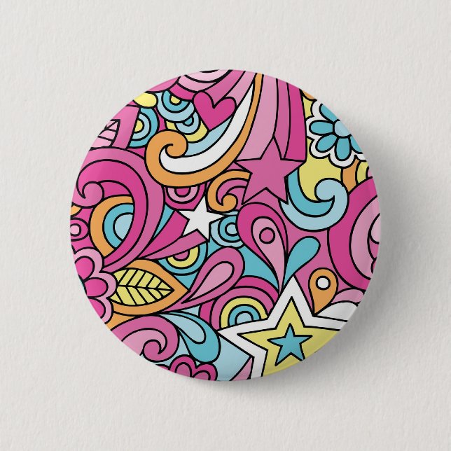 60s Retro Hippy Peace Pattern 2 Inch Round Button (Front)