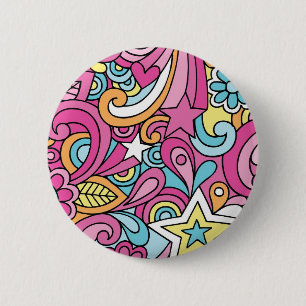 60s Retro Hippy Peace Pattern 2 Inch Round Button