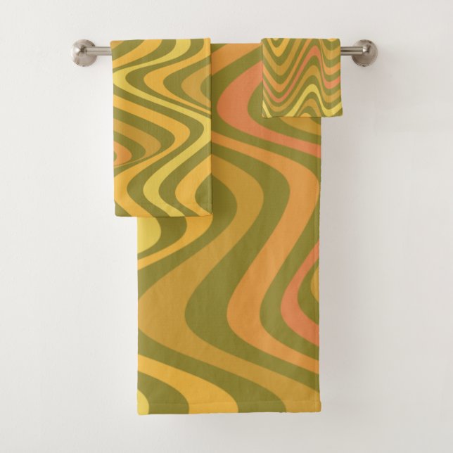 60s rétro les années 70 Abstrait Lignes Motif Vert (En situation)