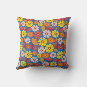 60s Retro Summer Flower Throw Pillow