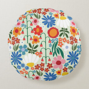 60s Retro Summer Round Pillow