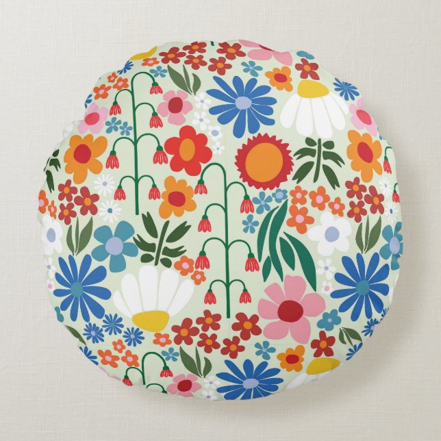 60s Retro Summer Round Pillow (Front)
