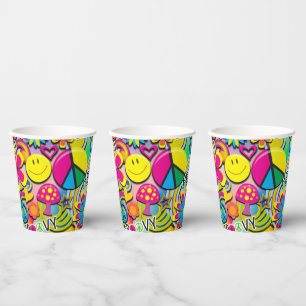 60's Sixties Colourful Flower Power Birthday Party Paper Cups