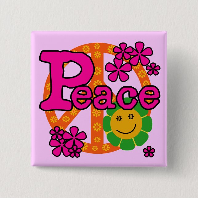 60s Style Peace T-shirts and Gifts 2 Inch Square Button (Front)