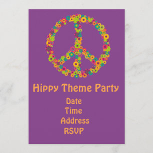 60s theme flower power hippy party invitation