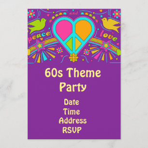 60s theme flower power hippy party invitation