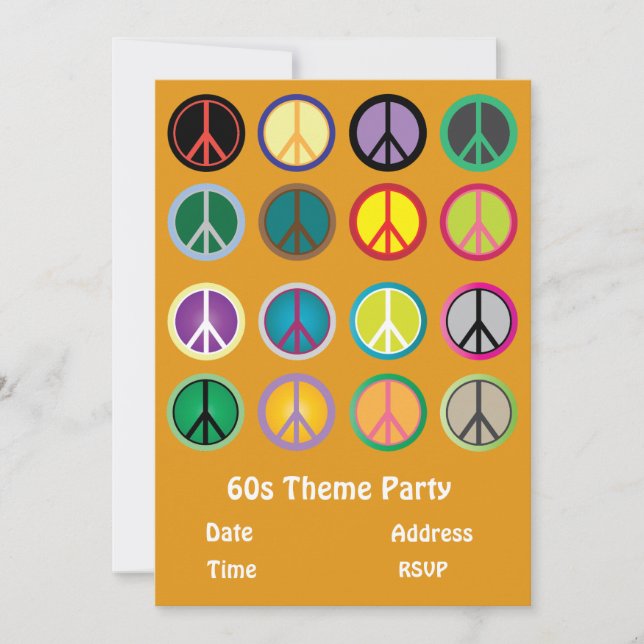 60s theme peace sign hippy party invitation (Front)
