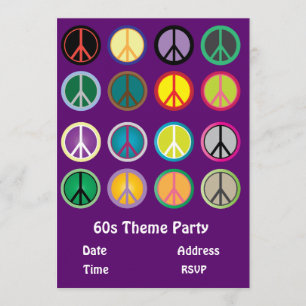 60s theme peace sign hippy party invitation