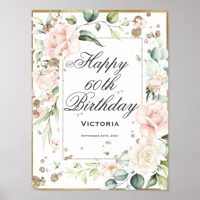 60th 60 Sixty Sixtieth Birthday Floral Poster (Front)