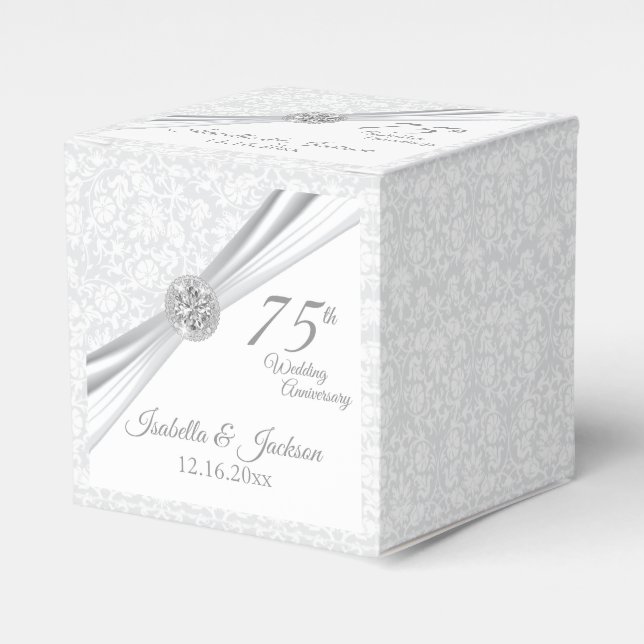 60th / 75th Diamond Wedding Anniversary on White Favor Box (Front Side)