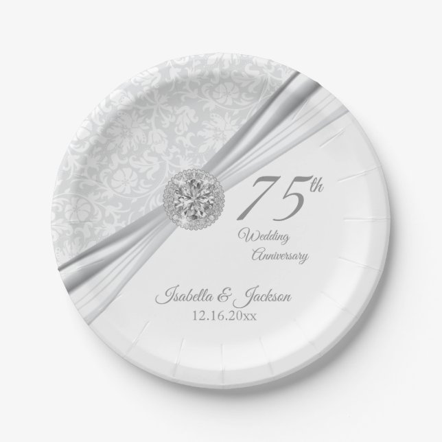 60th / 75th Diamond Wedding Anniversary on White Paper Plate (Front)