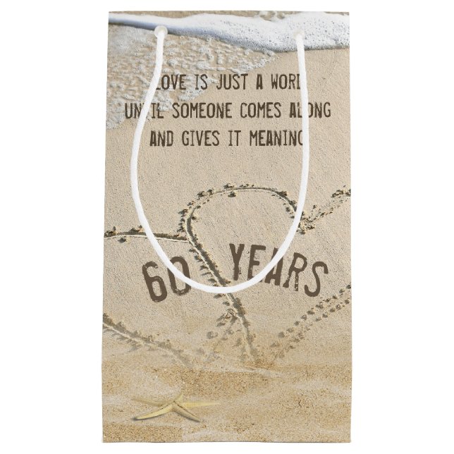 60th Anniversary Beach Hearts and Starfish Small Gift Bag (Front)