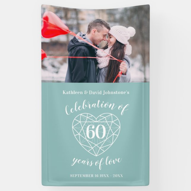 60th anniversary diamond heart personalized photo banner (Vertical)